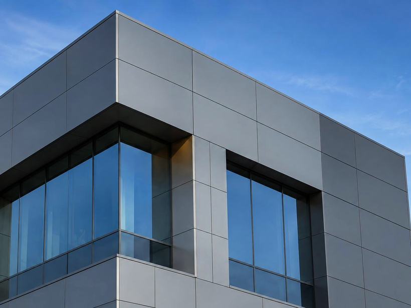 Close detail of aluminium composite panel exterior cladding