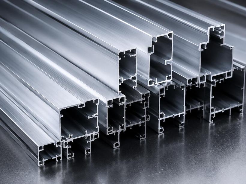 Mill finish aluminium extrusion profiles showing internal chambers